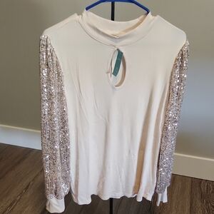 Elegant Cream Sequin Sleeve Top